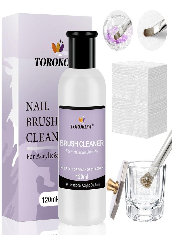 TOROKOM Acrylic Nail Brush Cleaner, 120ml Large Capacity Nail Art Brush Cleaner Conditioner for Quickly Clean Solid Gel Polish/Nail Extension Gel/Acrylic Nails with Dappen Dish and Nail Cleaning Pads - Image 1